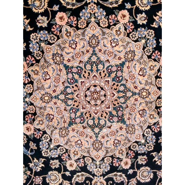 Persian Vintage Persian Nain Area Rug, Hand-Knotted Wool & Silk, Garden of Paradise Pattern, 4x7, Navy & Tan For Sale - Image 3 of 6