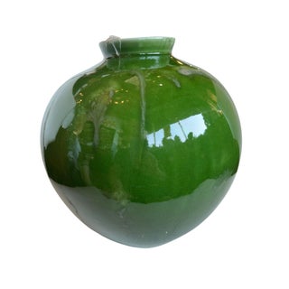 French Green Glazed Ceramic Vase For Sale
