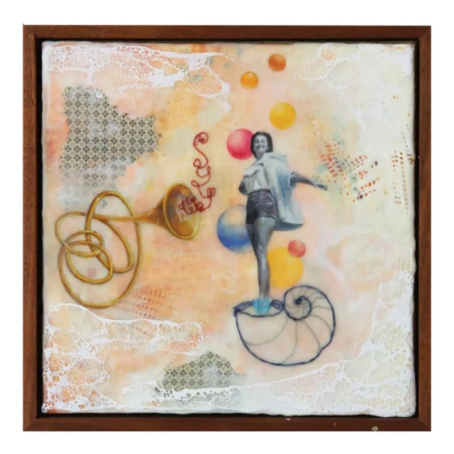 "Shell Game" Contemporary Surrealist Figurative Encaustic Painting, Framed For Sale