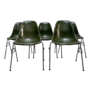 Vintage Olive Green Dark Fiberglass Side Chair by Charles & Ray Eames for Herman Miller, 1970s For Sale