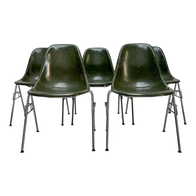 Vintage Olive Green Dark Fiberglass Side Chair by Charles & Ray Eames for Herman Miller, 1970s For Sale