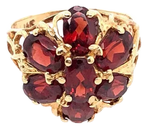 14 Karat Yellow Gold Freeform Garnet Flower Design Ring, Size 6