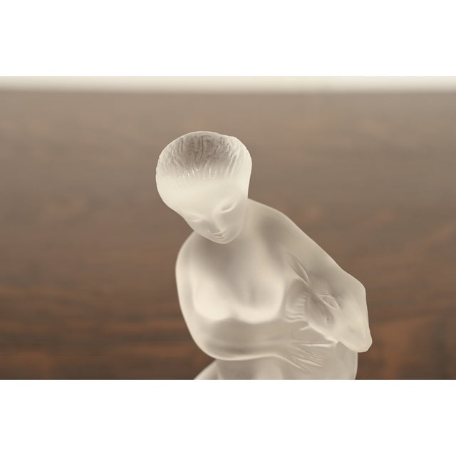 Glass Lalique Lady Diane With Fawn Art Deco Frosted Crystal Figurine For Sale - Image 7 of 11