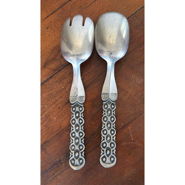 Vintage David Anderson Norway Pewter Salad Utensils Hefty Weight For Sale - Image 10 of 10