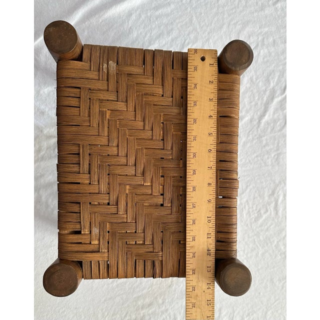 Farmhouse Vintage Rustic Woven Wood Stool For Sale - Image 3 of 4