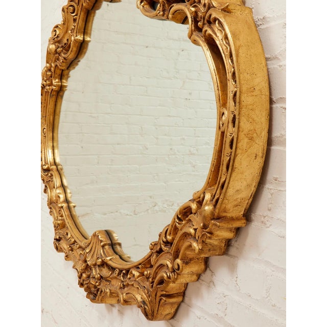 French Mid 20th Century Louis XV Style Gilt Wall Mirror With Rococo Carved Floral Frame For Sale - Image 3 of 12