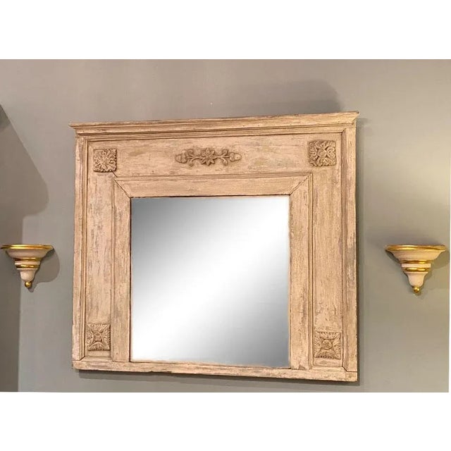 French Antique painted mirror with embellishments. 45” Wide x 38.5” High x 2.5” Deep