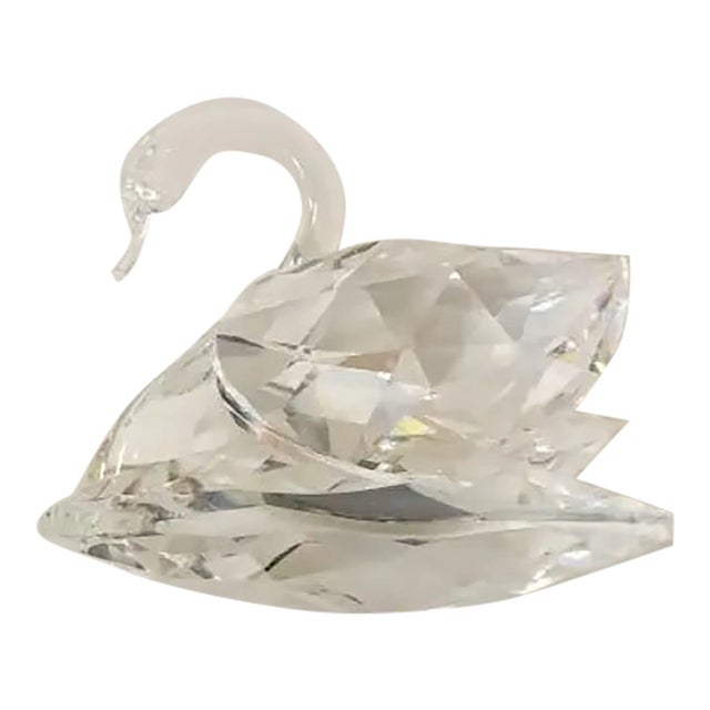 1980s Swarovski Crystal Closed Wing Swan Figurine For Sale