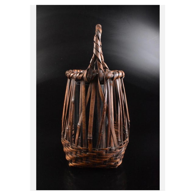 1920s Japanese Bamboo Basket Ikebana Tea Ceremony Flower Antique Vase Vintage Signed For Sale - Image 4 of 18