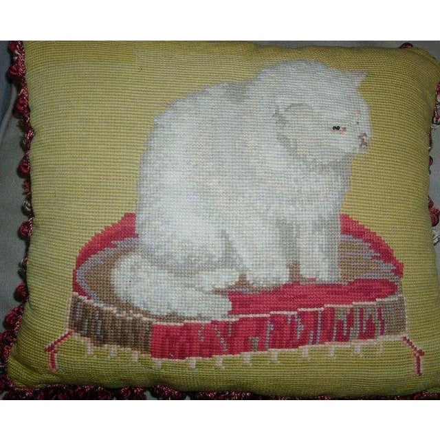 19th Century 19th Century Needlepoint Cat Pillow For Sale - Image 5 of 9