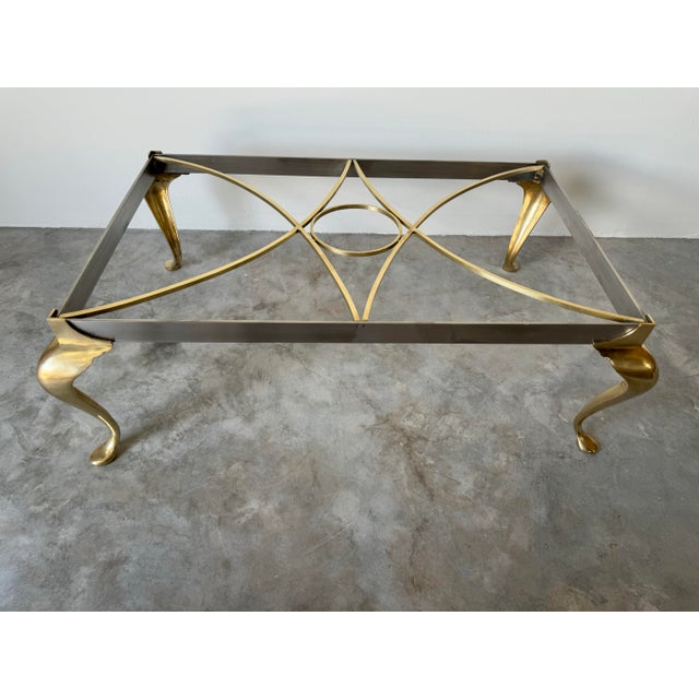 Italian Hollywood Regency Polished Steel and Brass Rectangular Coffee Table For Sale - Image 9 of 12