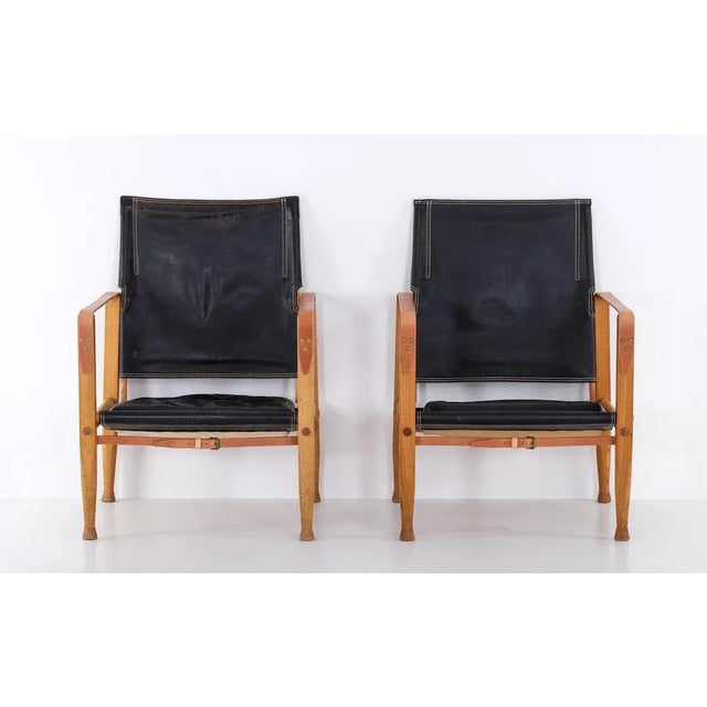 Set of Black Leather Safari Chairs attributed to Kaare Klint, 1950s For Sale - Image 10 of 12