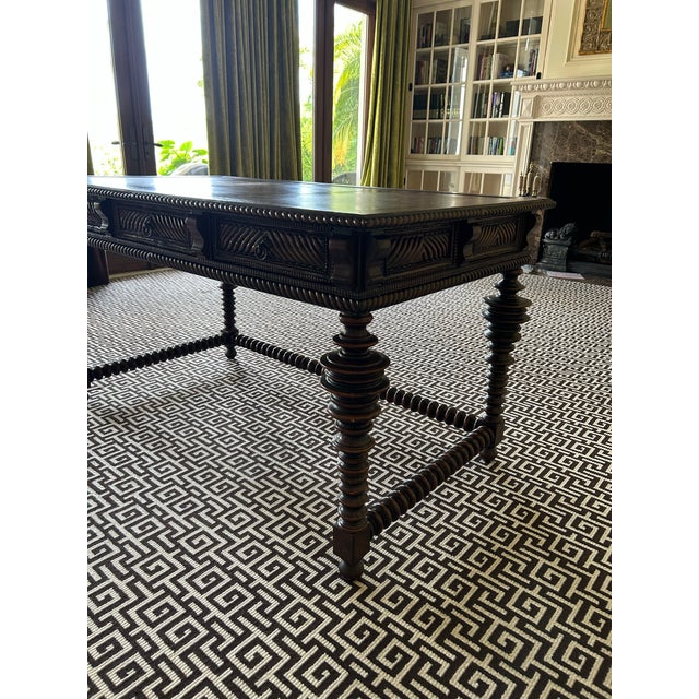 Traditional Late 20th Century Portuguese Rosewood Office Desk For Sale - Image 3 of 11