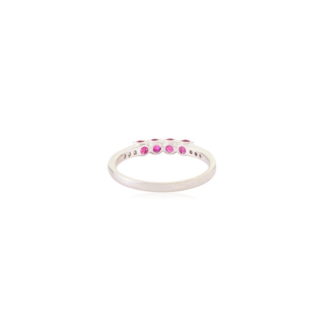 Metal 14k Gold Modern Natural Ruby & Diamond Half Eternity Band Ring Size 9 For Sale - Image 7 of 13