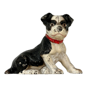 Hard 2 Find Smaller Size American Vintage 1930s Hubley Mfg. Co. Cast Iron Sitting Boston Terrier Puppy Dog Doorstop