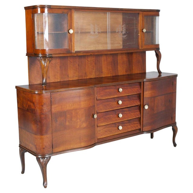 Italian Art Deco Sideboard with Display Cabinet in Walnut Veneer from Fratelli Mora, 1920s For Sale - Image 12 of 12