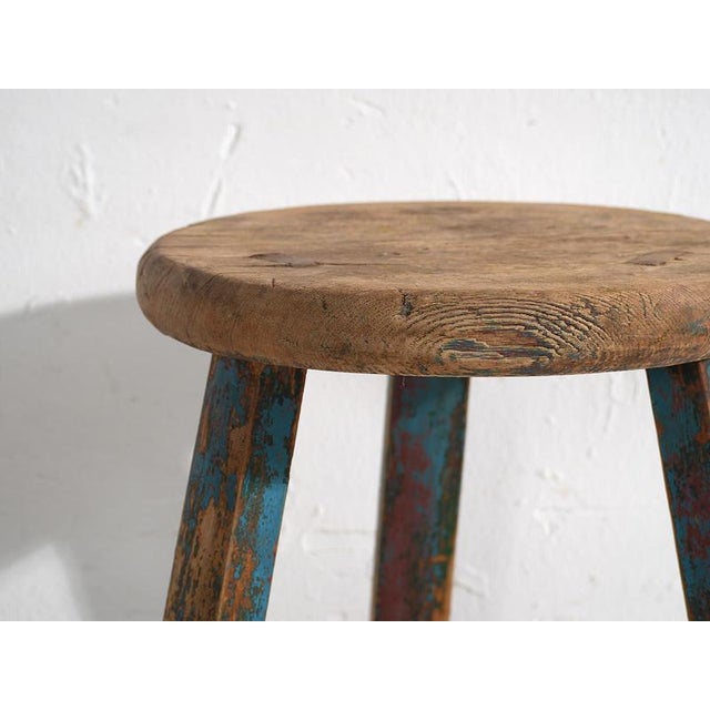 Antique Stool with Sky Blue Patina, 1900 For Sale - Image 4 of 8