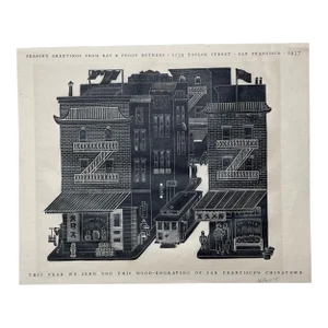 Original 1937 Ray Bethers 'san Francisco's Chinatown' Wood Engraving - Trolley