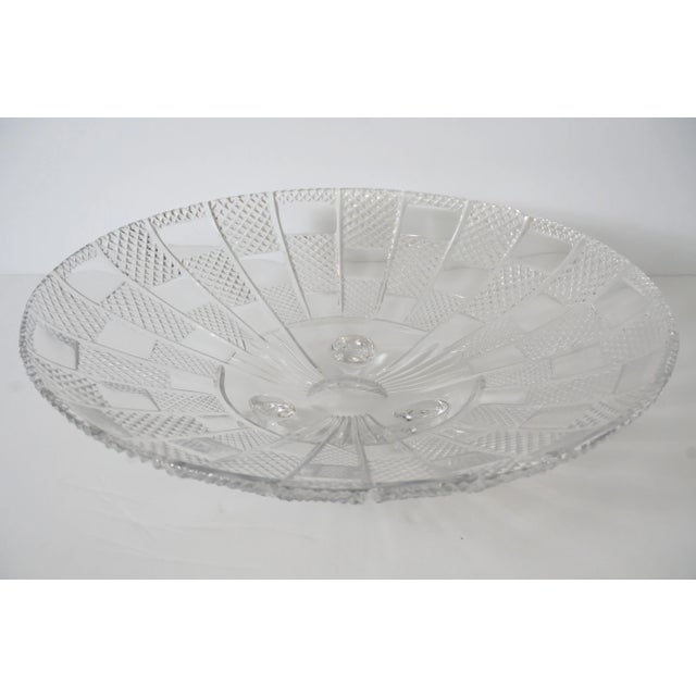 Art Deco 1930s Footed Serving Platter in Cut Lead Crystal Geometric Pattern For Sale - Image 4 of 12