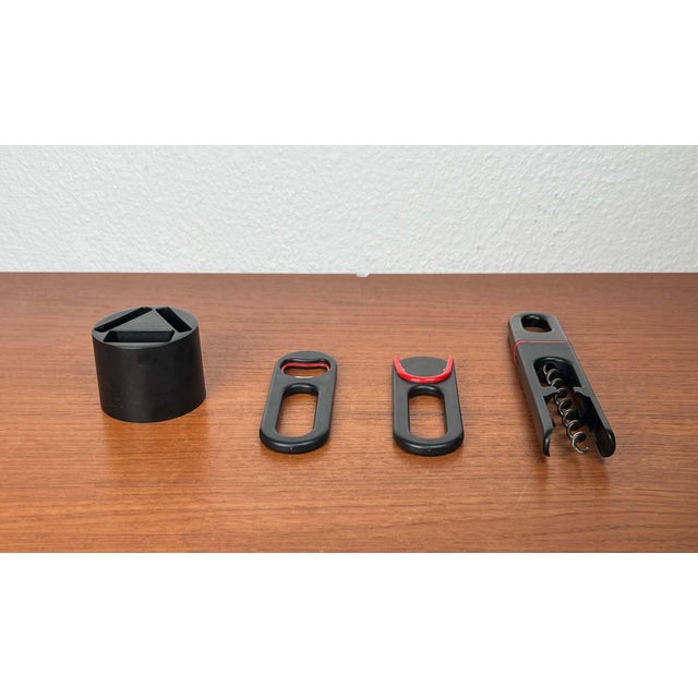 Postmodern Postmodern Danish Red and Black Bottle Opener and Corkscrew Bar Set by Bjarne Bo for Ideas, Denmark, 1980s, Set of 4 For Sale - Image 3 of 16