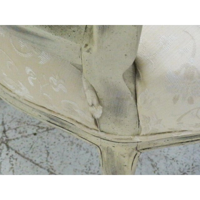 Louis XVI Style Distressed Cream Painted Fauteuil For Sale - Image 5 of 7