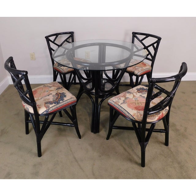 Ficks Reed Vintage Black Rattan Round Glass Dining Dinette Table