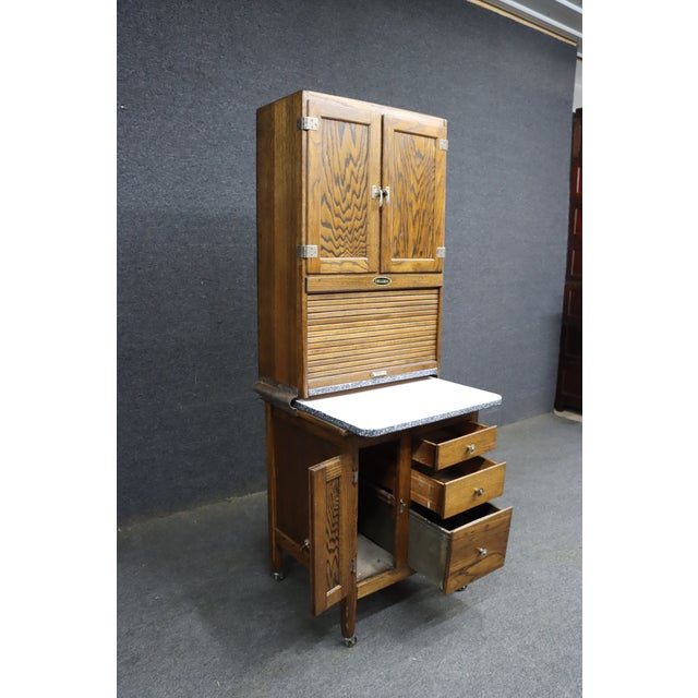 Brown Rare Victorian Quarter Sawn Oak Sellers Salesman Sample Hoosier Cabinet For Sale - Image 8 of 9