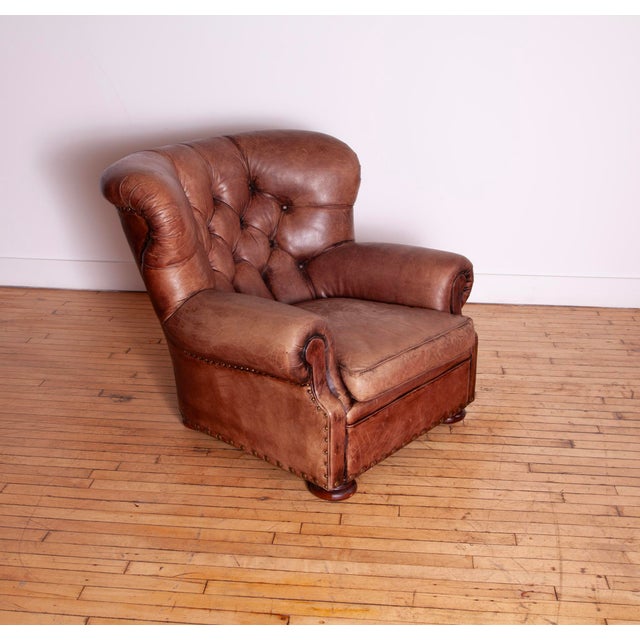 Ralph Lauren 1990s Ralph Lauren Leather Writer's Chair and Ottoman For Sale - Image 4 of 11