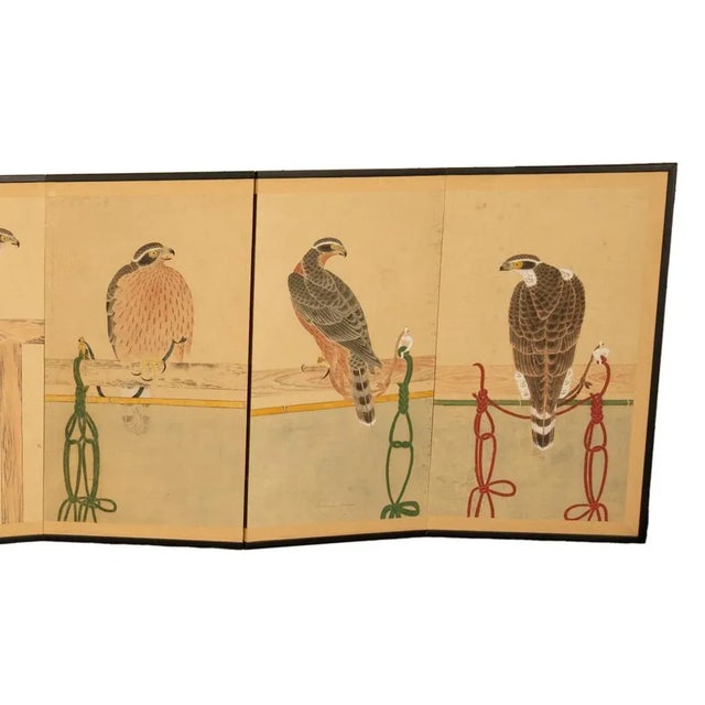 Pair Antique Japanese Edo Falcon Hawk Birds of Prey Takagari Screens 1880 For Sale In Portland, OR - Image 6 of 18
