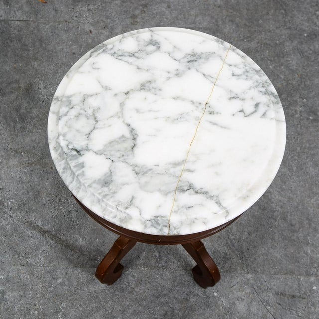 Mid Century Modern End Table Side Round Stone Pedestal Mahogany Marble Vintage Nm For Sale In Sacramento - Image 6 of 11