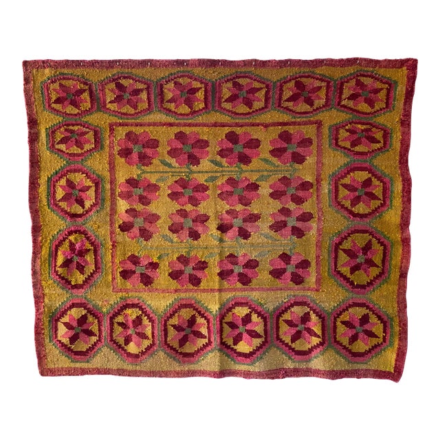 Early-Mid 20th Century Vintage Peruvian Andean Floral Folk Art Textile (74" X 63") For Sale
