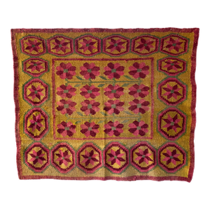 Early-Mid 20th Century Vintage Peruvian Andean Floral Folk Art Textile (74" X 63")