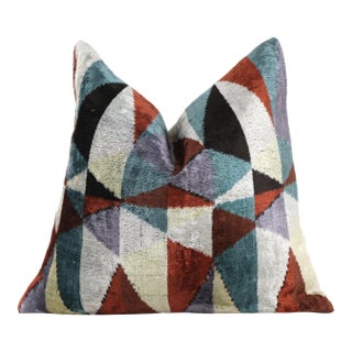 Handmade Geometric Velvet Throw Pillow – 16x16 Inch – Triangle Pattern For Sale