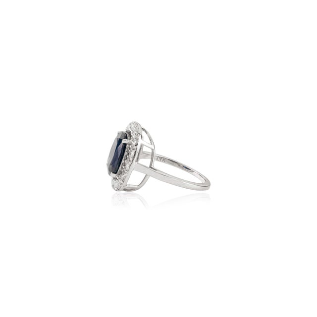 Not Yet Made - Made To Order Princess Diana Inspired 4.36 Ct Blue Sapphire & Diamond Halo 14k Gold Ring Size 5.5 For Sale - Image 5 of 14