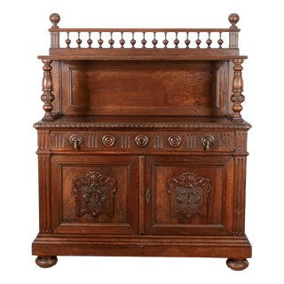 Umbertine Carved Walnut Sideboard with Raised Plate Rack For Sale