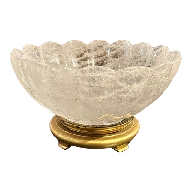 Vintage French Rock Crystal Bowl on Giltwood Stand For Sale