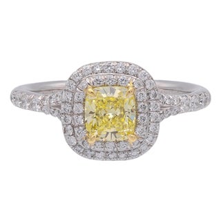 Tiffany & Co Soleste Intense Yellow Radiant Platinum Ring .68ct Int. Flawless, Size 5.5 For Sale