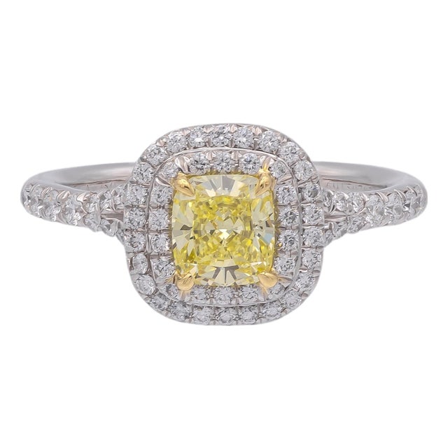 Tiffany & Co Soleste Intense Yellow Radiant Platinum Ring .68ct Int. Flawless, Size 5.5 For Sale