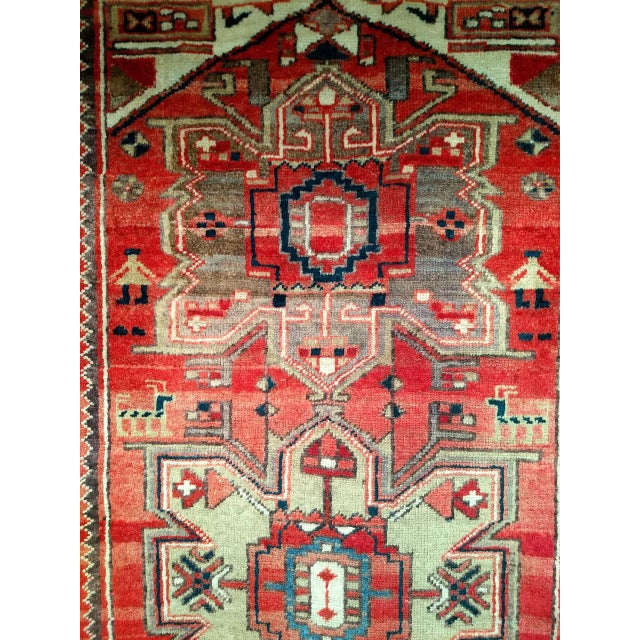 Vintage Persian Heriz Runner, Hand-Knotted Wool, Geometric Pattern, Red & Green, 3x10 For Sale - Image 11 of 18