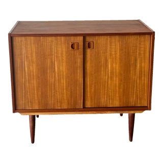 Danish Teak Sliding Door Cabinet on Tapered Legs - Mid-Century Sideboard 1960s For Sale
