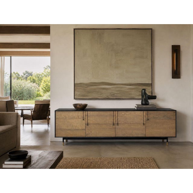 BDDW, Modern 'Lake' Credenza or Sideboard, Ebonized Wood, Tiger Maple, USA, 2015 A modernist sideboard or credenza...