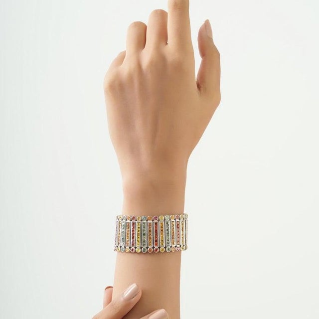 Red Elegant Multi-Row Multi-Sapphire Bracelet | 48.70 CTW | Sterling Silver For Sale - Image 8 of 16