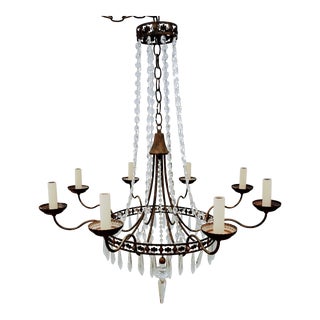 Mid-Century Vintage Glass and Metal Chandelier For Sale