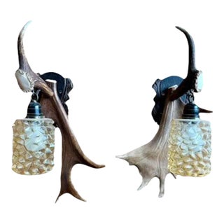 Pair Vintage Antler Sconces for Alpine Mountain Decor For Sale