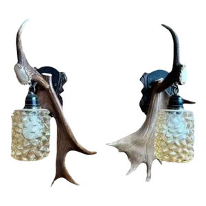 Pair Vintage Antler Sconces for Alpine Mountain Decor