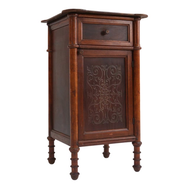 Art Deco Sculptural Nightstand in Dark-Stained Wood, Belgium, 1930s For Sale