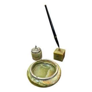 Desk Objects in Onyx and Silver, Set of 3 For Sale