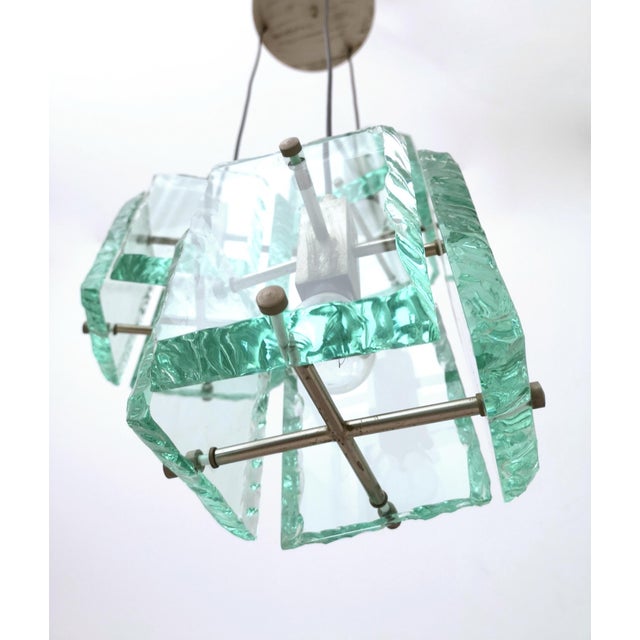 Nile Green Hammered Glass Pendant Light by Zero Quattro, Italy, 1960s For Sale - Image 6 of 9