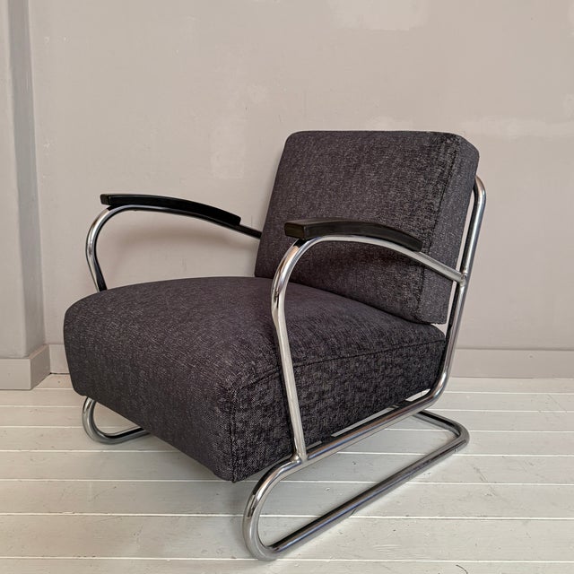 Vintage Tubular Steel Cantilever Armchair in Black Upholstery, 1930s For Sale - Image 12 of 12