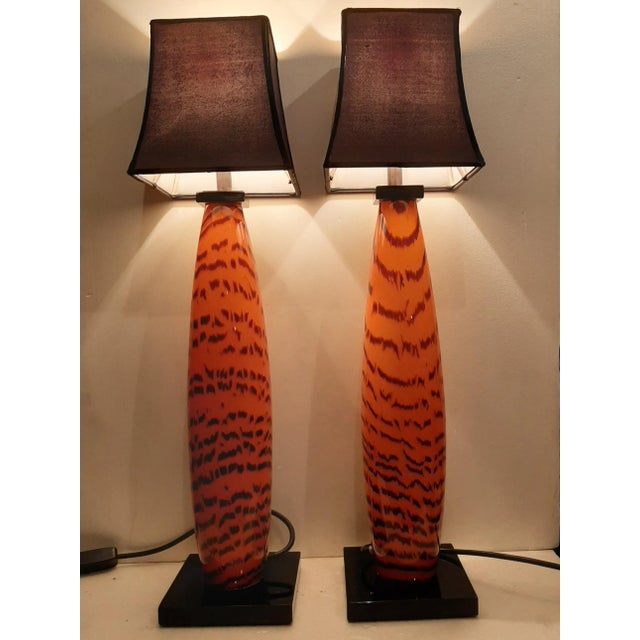 Large Murano Table Lamps with Tiger Pattern Glass by Gino Cenedese, Set of 2 For Sale - Image 10 of 12